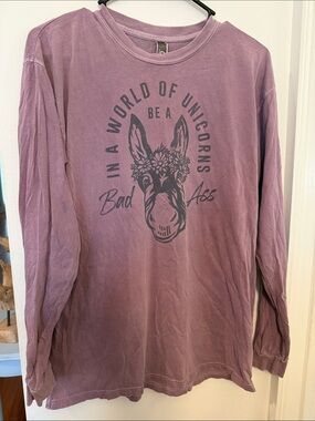 Women’s Mauve Graphic Long Sleeve Tee - "Be A Bad Ass" Unicorn Donkey- Size M